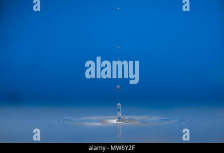Water drop falling into water making a perfect droplet splash Stock Photo