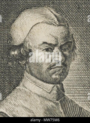 . English: Andreas Fromm (1621-1683); 18th century engraving after a painting by Karel Škréta ([1]). Deutsch: Andreas Fromm (1621–1683); Stich aus dem 18. Jahrhundert nach einem Gemälde von Karel Škréta ([2]). 1782. Andreas Niederhofer 45 Andreas Fromm (detail) Stock Photo