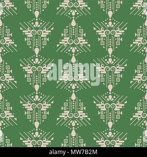 Ethnic green and beige boho simple geometric seamless vector pattern. Stock Vector