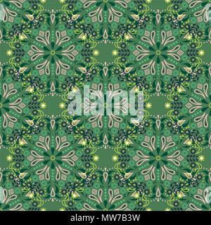 Green mandala seamless vector pattern. Stock Vector
