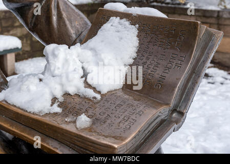 Hans Christian Andersen Statue in Central Park in winter, New York City, USA Stock Photo