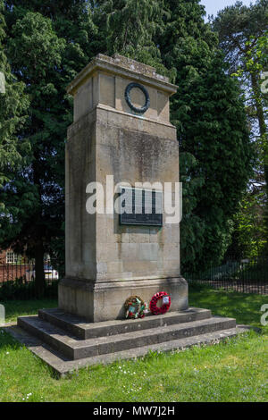 War Memorial to the dead of WW1 in the village of Great Brington, Northamptonshire; built in 1921 from Weldon stone in the form of a cenotaph Stock Photo