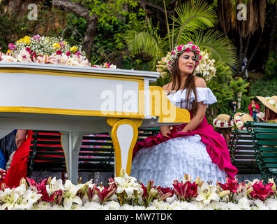 Festival float during the main Madeira Flower Festival parade Stock Photo