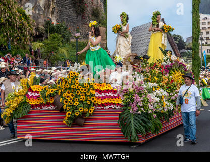 Festival float during the main Madeira Flower Festival parade Stock Photo