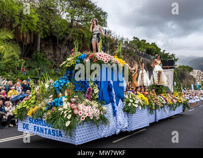 Festival float during the main Madeira Flower Festival parade Stock Photo