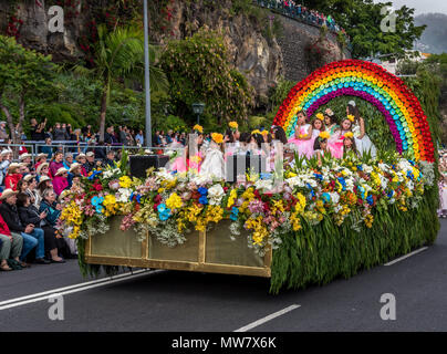 Festival float during the main Madeira Flower Festival parade Stock Photo