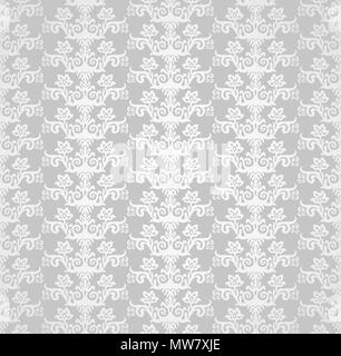 Silver seamless victorian style floral wallpaper pattern. This image is a vector illustration. Stock Vector