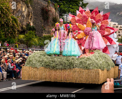 Festival float during the main Madeira Flower Festival parade Stock Photo