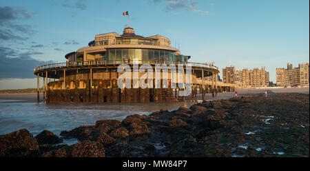 Old wooden pier of Blankenberge at low tide Stock Photo
