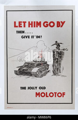 A Second World War poster saying Let Him Go By Then Give Him the Jolly Old Molotov, encouraging action against invasion by the Home Guard Stock Photo