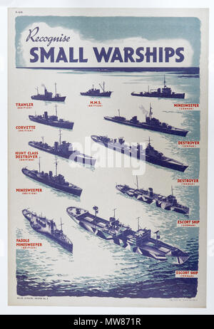 A Second World War recognition poster showing British and German small warships -Recognise Small Warships Stock Photo