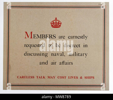 A private poster from the British Parliament urging members to be discreet - a part of the Careless Talk Costs Lives campaign Stock Photo