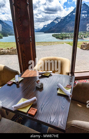 Dining area of the Prince of Wales Hotel in Waterton Lakes National Park, Alberta Canada Stock Photo