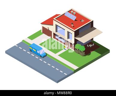 Concept of the delivery service. Vector isometric Illustration of fast shipping Stock Vector