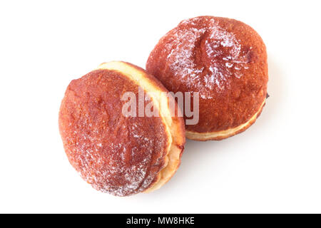 Homemade Doughnuts with Jelly filled and powdered sugar isolated on white background. Selective focus. Stock Photo