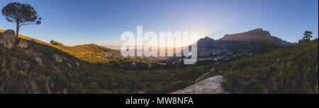Panorama of Table Mountain in Cape Town at sunrise Stock Photo