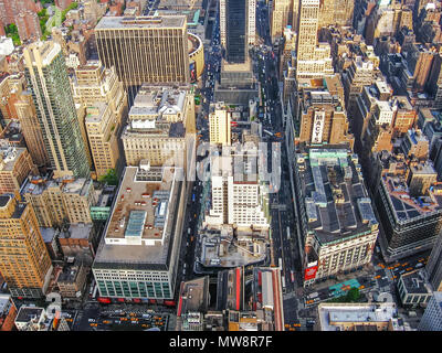 Manhattan, New York city, United States - 1st May, 2008:  aerial view of skyscrapers, streets and people on their way to work. Stock Photo