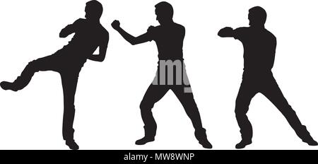 Silhouettes of fighting men isolated on white Stock Vector