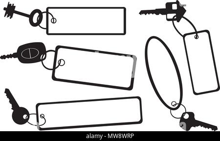 Set of different keys with tags isolated on white Stock Vector