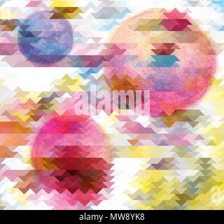 Background made of triangles in different colors . Square composition with geometric shapes. Watercolor circles. Stock Vector