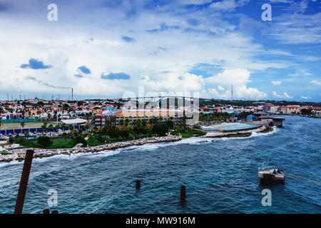 Colorful Shops and Resort On Coast of Curacao Stock Photo