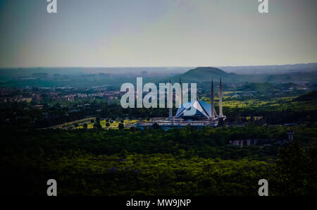 Aerial panorama view to Faisal Mosque in Islamabad, Pakistan Stock Photo