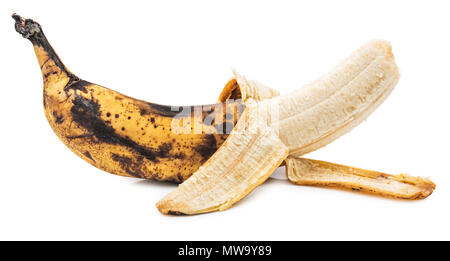 Ripe banana isolated on white background with shadows. Stock Photo