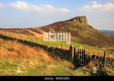 Hen Cloud captured from the Roaches in the Peak District National Park. Stock Photo