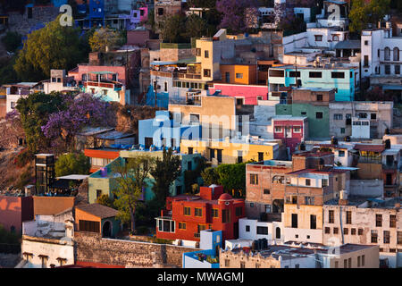 The view from the hill above GUANAJUATO is a great place to see the city at sunset - MEXICO Stock Photo