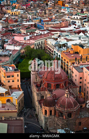 The view from the hill above GUANAJUATO is a great place to see the city at sunset - MEXICO Stock Photo