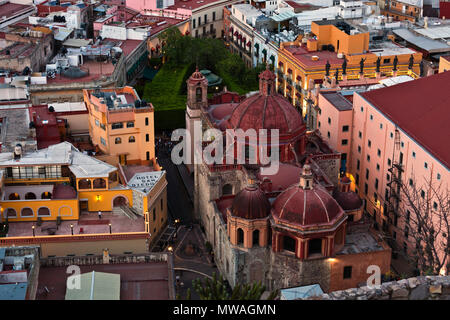 The view from the hill above GUANAJUATO is a great place to see the city at sunset - MEXICO Stock Photo