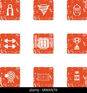 Sport assistance icons set, grunge style Stock Vector