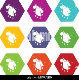 Shirt drying icons set 9 vector Stock Vector