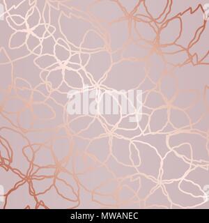 Seamless rose gold flowers and leaves lines wallpaper pattern. This image is a vector illustration. Stock Vector