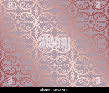 Seamless rose gold floral and foliage wallpaper pattern. This image is a vector illustration. Stock Vector