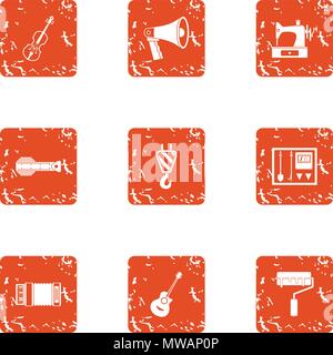 Manufacturing smelter icons set, grunge style Stock Vector
