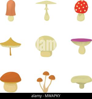 Mushroom kingdom icons set, cartoon style Stock Vector