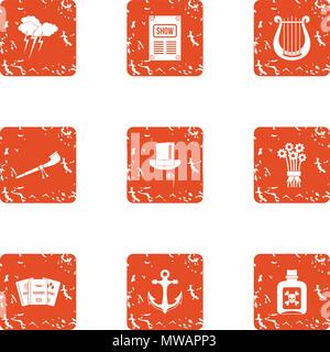 Outdated show icons set, grunge style Stock Vector