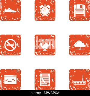 Coding icons set, grunge style Stock Vector