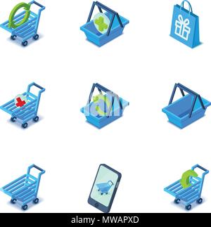Handcart icons set, isometric style Stock Vector