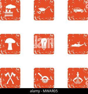 Forest conservation icons set, grunge style Stock Vector
