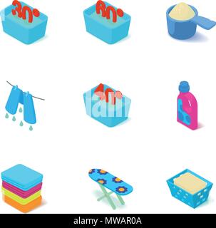 Washable icons set, isometric style Stock Vector