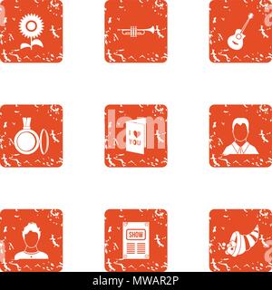 Love document icons set, grunge style Stock Vector