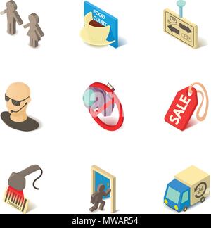 Superstore icons set, isometric style Stock Vector