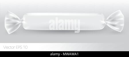 White long candy package for new design, isolation of the product on a white background with reflections and soldering white color. Stock Vector