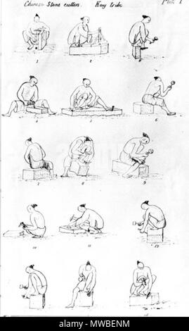 English A Sketch Entitled Chinese Stone Cutters In Pulau Ubin Showing Chinese Stonecutters From The Kay Tribe That Is Of Hakka Origin At Work On Pulau Ubin An Island Off The