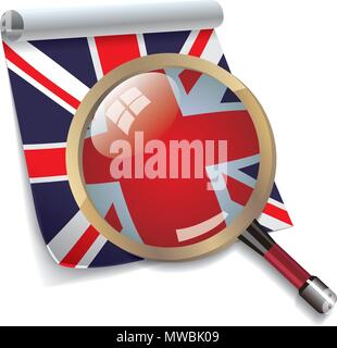 Flag of United Kingdom,Magnifier observes details. Stock Vector