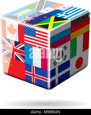 Cube concept with national flags Stock Vector