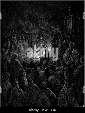 . Français : Pierre Barthélémy passant l'épreuve du feu avec la Sainte Lance d'Antioche. English: Barthelemi undergoing the Ordeal of Fire . milieu du XIXe siècle. Gustave Doré (1832-1883) 259 Gustave dore crusades barthelemi undergoing the ordeal of fire Stock Photo