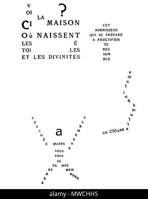 . Français : Calligramme de Guillaume Apollinaire intitulé Paysage. 4 October 2013.   Guillaume Apollinaire  (1880–1918)       Alternative names pseudonym: Germain Amplecas, Wilhelm Apollinaris de Kostrowitsky, pseudonym: Louise Lalanne  Description French-Italian poet, writer, playwright, art critic, diarist and story-teller  Date of birth/death 26 August 1880 9 November 1918  Location of birth/death Rome Paris  Authority control  : Q133855 VIAF: 66462795 ISNI: 0000 0001 2137 1423 ULAN: 500010539 LCCN: n78080654 NLA: 35007484 WorldCat 256 Guillaume Apollinaire - Calligramme - Paysage Stock Photo